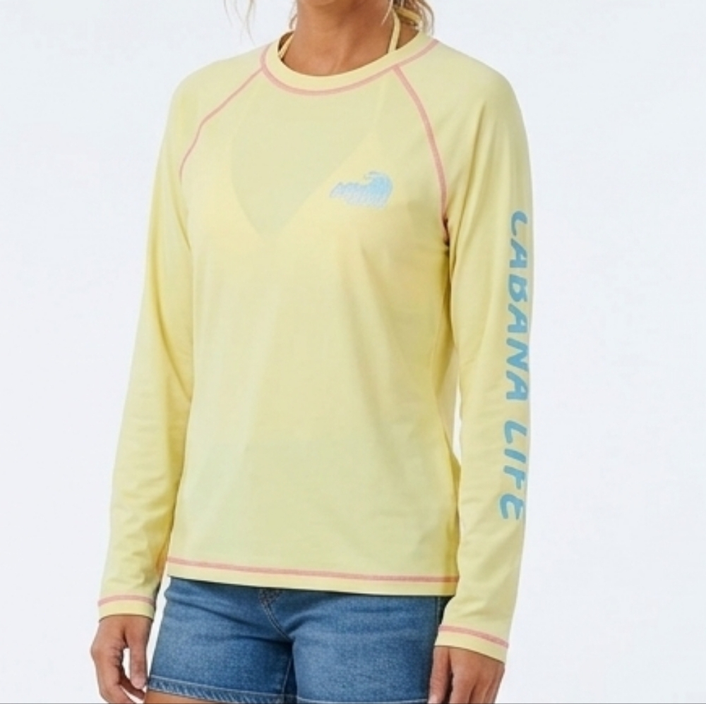 Cabana by Crown & Ivy XL Yellow Long Sleeve Rash Guard "Off The Grid" Swim Shirt